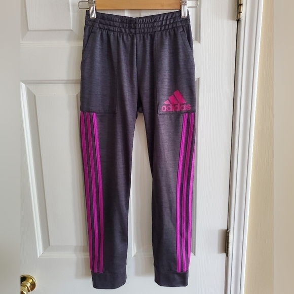 Adidas Girls Gray & Purple Melange Fleece Joggers Size Large 14 - Picture 1 of 4